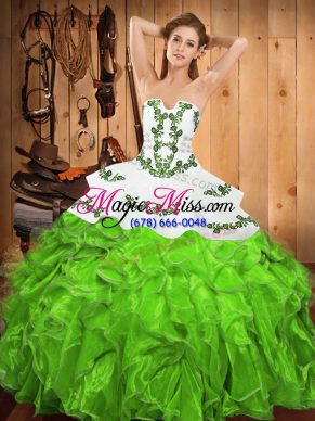 Satin and Organza Sleeveless Floor Length Quinceanera Gown and Embroidery and Ruffles