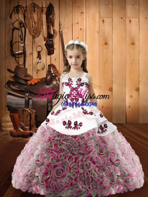 Multi-color Sleeveless Embroidery and Ruffles Floor Length Little Girls Pageant Dress