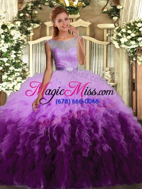 Sleeveless Beading and Appliques and Ruffles Backless Quinceanera Gown