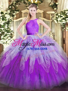 Scoop Sleeveless Vestidos de Quinceanera Floor Length Ruffles Multi-color Organza