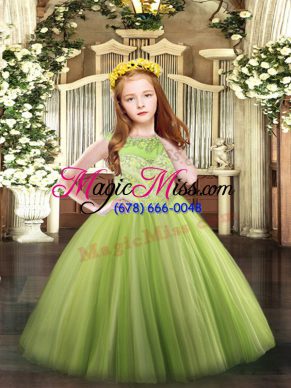 Scoop Sleeveless Zipper Little Girl Pageant Dress Yellow Green Tulle