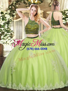 Sleeveless Zipper Floor Length Beading and Appliques Quinceanera Dress