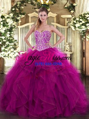 Fashionable Fuchsia Sweetheart Lace Up Beading and Ruffles Quinceanera Gowns Sleeveless