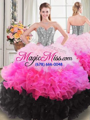 Lovely Multi-color Lace Up Sweetheart Beading and Ruffles 15 Quinceanera Dress Organza Sleeveless