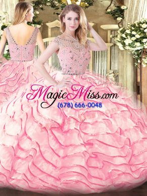 Chic Tulle Sleeveless Sweet 16 Dresses Sweep Train and Beading and Ruffled Layers