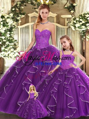 Noble Ball Gowns Quinceanera Dresses Purple Sweetheart Organza Sleeveless Floor Length Lace Up