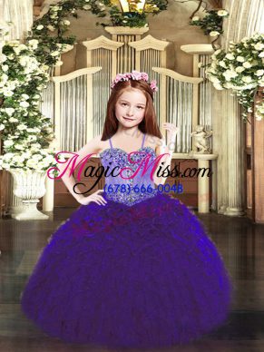 Custom Design Sleeveless Beading and Ruffles Lace Up Little Girl Pageant Dress