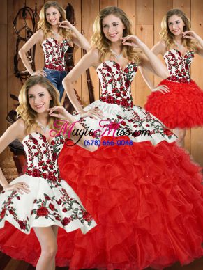 Modern Sleeveless Embroidery and Ruffles Lace Up 15 Quinceanera Dress