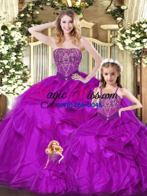 Chic Floor Length Ball Gowns Sleeveless Fuchsia Quinceanera Dresses Lace Up