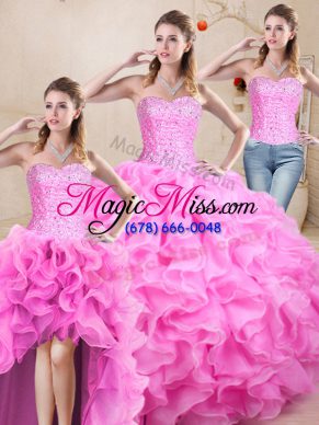 Organza Sleeveless Floor Length Ball Gown Prom Dress and Beading and Ruffles