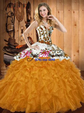 Lovely Sweetheart Sleeveless Lace Up Ball Gown Prom Dress Gold Satin and Organza