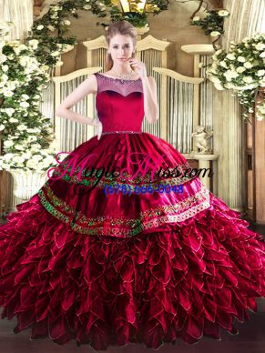 Best Floor Length Ball Gowns Sleeveless Coral Red Quinceanera Gown Zipper