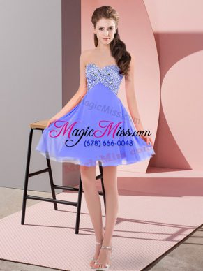 Blue Chiffon Lace Up Sweetheart Sleeveless Mini Length Evening Dress Beading