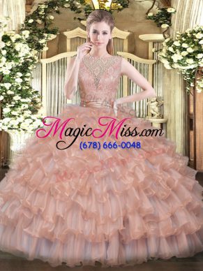 Most Popular Sleeveless Beading and Ruffled Layers Backless Sweet 16 Quinceanera Dress