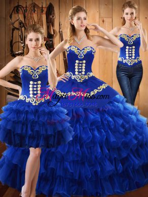 Sweetheart Sleeveless Tulle Quinceanera Gown Embroidery and Ruffled Layers Lace Up