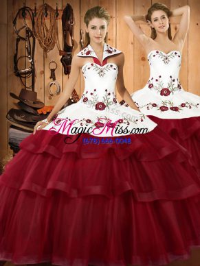 Extravagant Sleeveless Sweep Train Embroidery and Ruffled Layers Lace Up Ball Gown Prom Dress