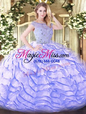 Bateau Sleeveless Tulle Vestidos de Quinceanera Beading and Ruffled Layers Sweep Train Zipper