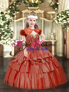 Beautiful Sleeveless Beading and Ruffled Layers Lace Up Girls Pageant Dresses