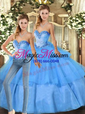 Pretty Sweetheart Sleeveless Organza Quinceanera Dress Beading and Ruffled Layers Lace Up