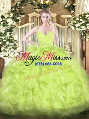 Yellow Green Sleeveless Organza Zipper Quinceanera Gown for Military Ball and Sweet 16 and Quinceanera