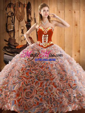 Sexy Multi-color 15th Birthday Dress Military Ball and Sweet 16 and Quinceanera with Embroidery Sweetheart Sleeveless Sweep Train Lace Up