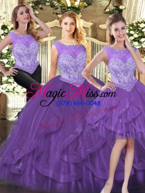 Lovely Floor Length Purple Quinceanera Dresses Scoop Sleeveless Zipper