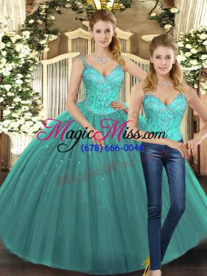 Tulle Sleeveless Floor Length Quinceanera Dress and Beading