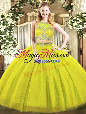 Clearance Olive Green Tulle Zipper 15 Quinceanera Dress Sleeveless Floor Length Beading