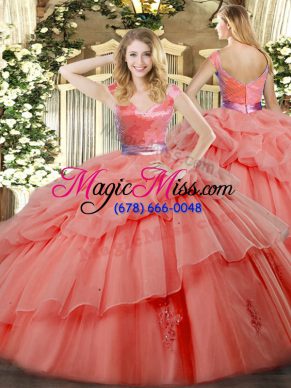 Organza Sleeveless Floor Length Quince Ball Gowns and Ruffled Layers