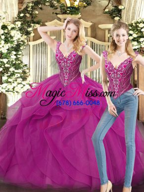 Graceful Sleeveless Beading and Ruffles Lace Up Quinceanera Gown