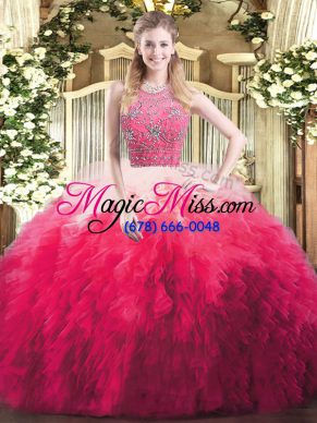 Floor Length Multi-color Quinceanera Dresses Tulle Sleeveless Beading and Ruffles