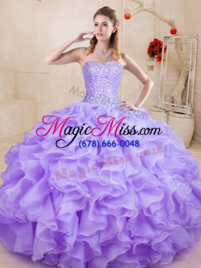 Great Lavender Sleeveless Organza Lace Up 15th Birthday Dress for Sweet 16 and Quinceanera