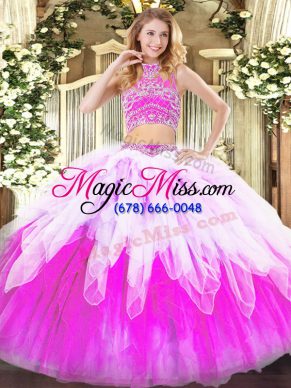 Fabulous High-neck Sleeveless Backless Quinceanera Dress Multi-color Tulle