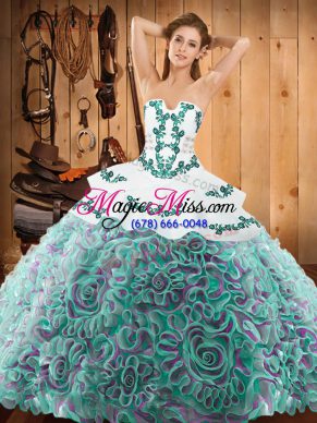 Hot Selling Sleeveless Sweep Train Lace Up With Train Embroidery 15th Birthday Dress