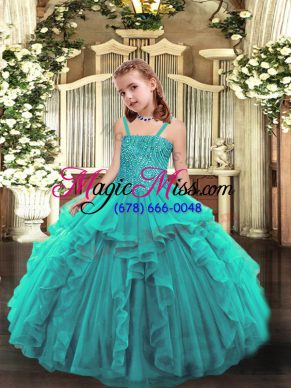 Gorgeous Straps Sleeveless Organza Child Pageant Dress Beading and Ruffles Lace Up