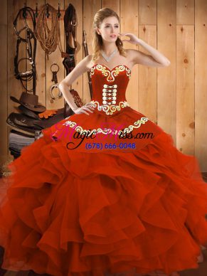 Sleeveless Lace Up Floor Length Embroidery and Ruffles Vestidos de Quinceanera