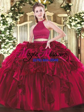 Admirable Floor Length Backless Quince Ball Gowns Fuchsia for Military Ball and Sweet 16 and Quinceanera with Beading and Ruffles