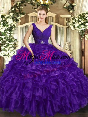 Floor Length Ball Gowns Sleeveless Purple 15th Birthday Dress Backless