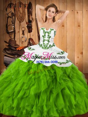 Satin and Organza Sleeveless Floor Length Quinceanera Dresses and Embroidery and Ruffles