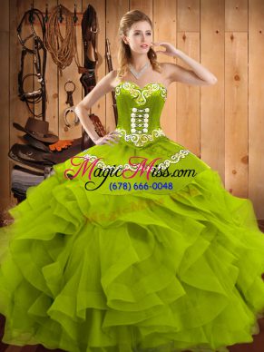 Sweetheart Sleeveless Lace Up Quinceanera Gown Olive Green Satin and Organza