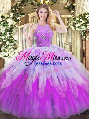 High Quality Sleeveless Floor Length Beading and Ruffles Zipper Vestidos de Quinceanera with Multi-color