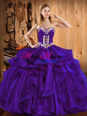 Ball Gowns Quinceanera Gowns Purple Sweetheart Organza Sleeveless Floor Length Lace Up