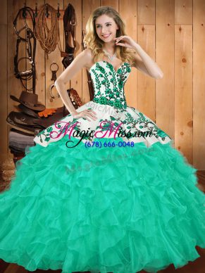 Sleeveless Lace Up Floor Length Embroidery and Ruffles Quinceanera Dress