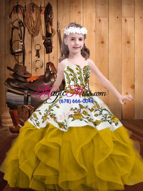 Custom Designed Gold Sleeveless Organza Lace Up Little Girls Pageant Dress Wholesale for Sweet 16 and Quinceanera