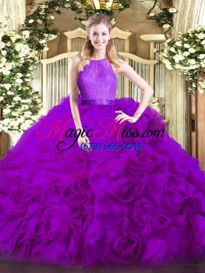 Gorgeous Eggplant Purple Scoop Zipper Lace Quinceanera Gowns Sleeveless