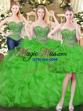 Shining Sleeveless Lace Up Floor Length Beading and Ruffles Quinceanera Gown