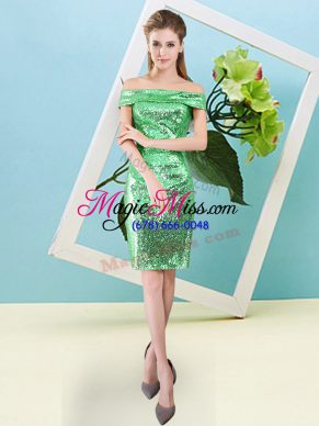 Flirting Green Zipper Off The Shoulder Sequins Prom Dress Sequined Short Sleeves