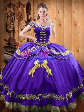 Ball Gowns 15 Quinceanera Dress Eggplant Purple Off The Shoulder Satin and Organza Sleeveless Floor Length Lace Up