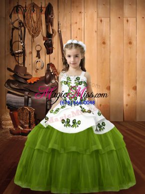 Gorgeous Ball Gowns Little Girl Pageant Dress Olive Green Straps Tulle Sleeveless Floor Length Lace Up