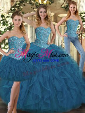 Tulle Sleeveless Floor Length Quinceanera Dresses and Beading and Ruffles